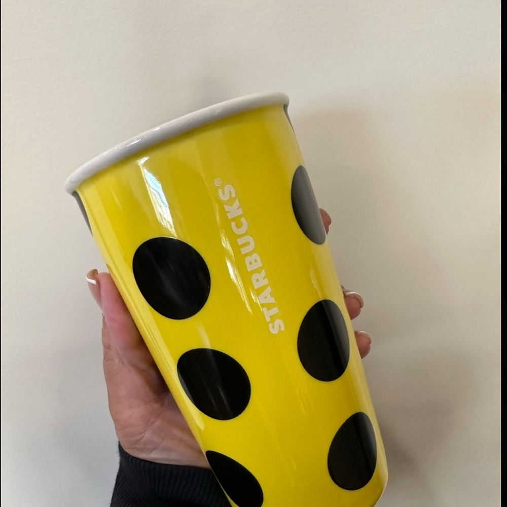 Starbucks Vibrant Yellow Tumbler with Black Dots